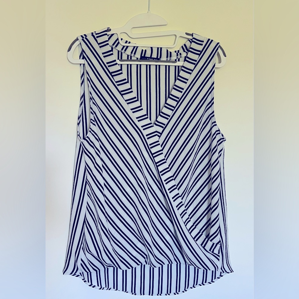 WEST KEI Sleeveless Black & White Striped Surplice Blouse Sz. M Stitch Fix